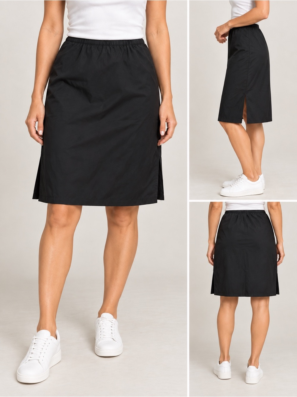 UNIQLO Black Knee Length A-Line Skirt Elastic Waist Size M